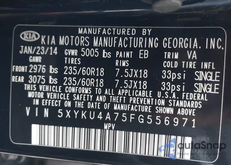 2015 Kia Sorento Ex V6 from USA, damaged, VIN 5XYKU4A75FG556971